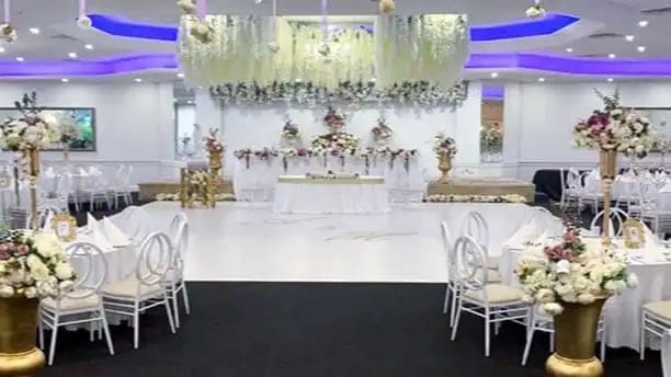 Function room set with round tables